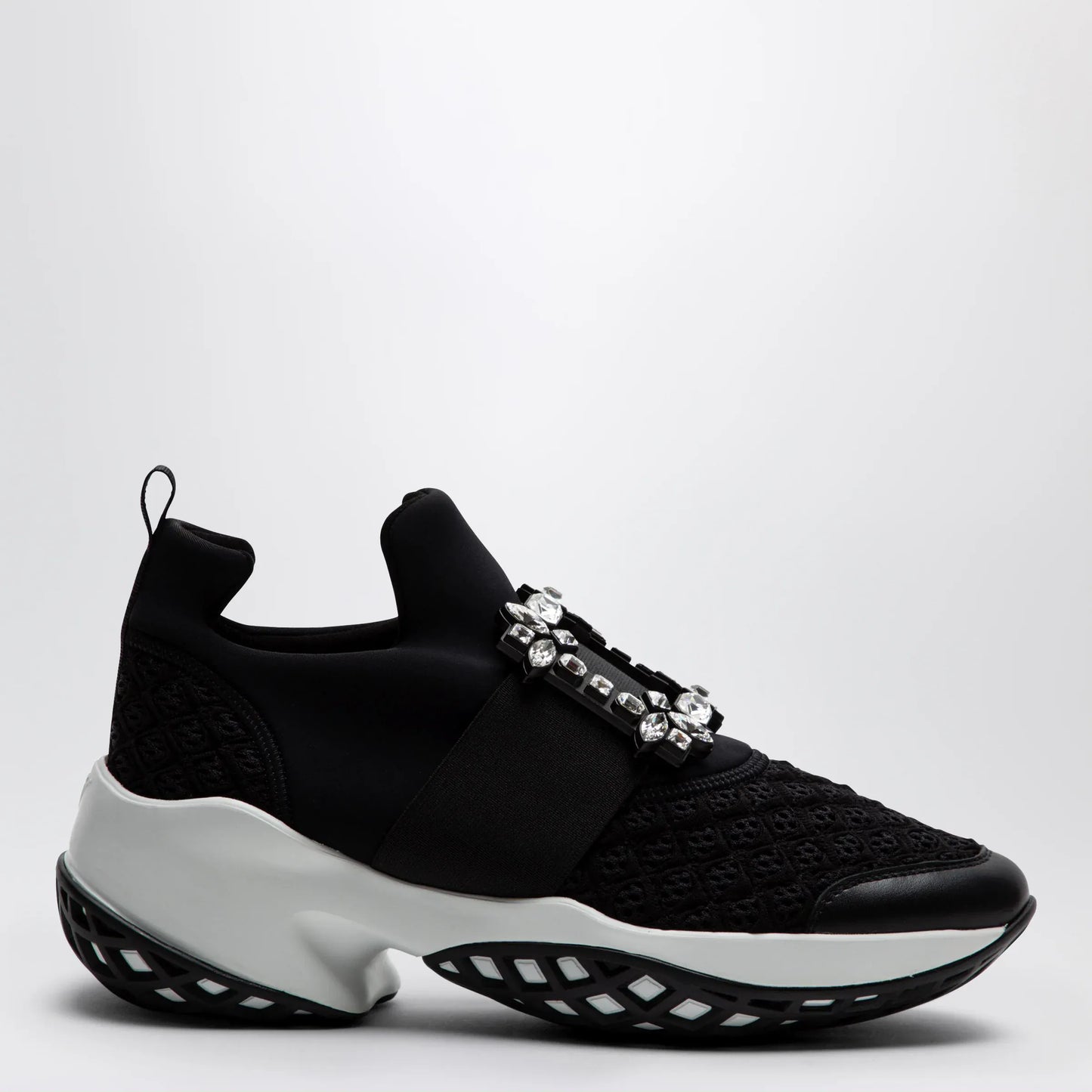 ROGER VIVIER - Black Viv Run strass buckle sneakers