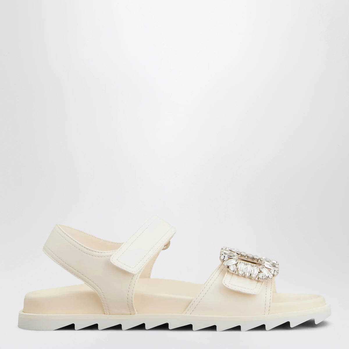ROGER VIVIER - Ivory leather sandals with crystal buckle