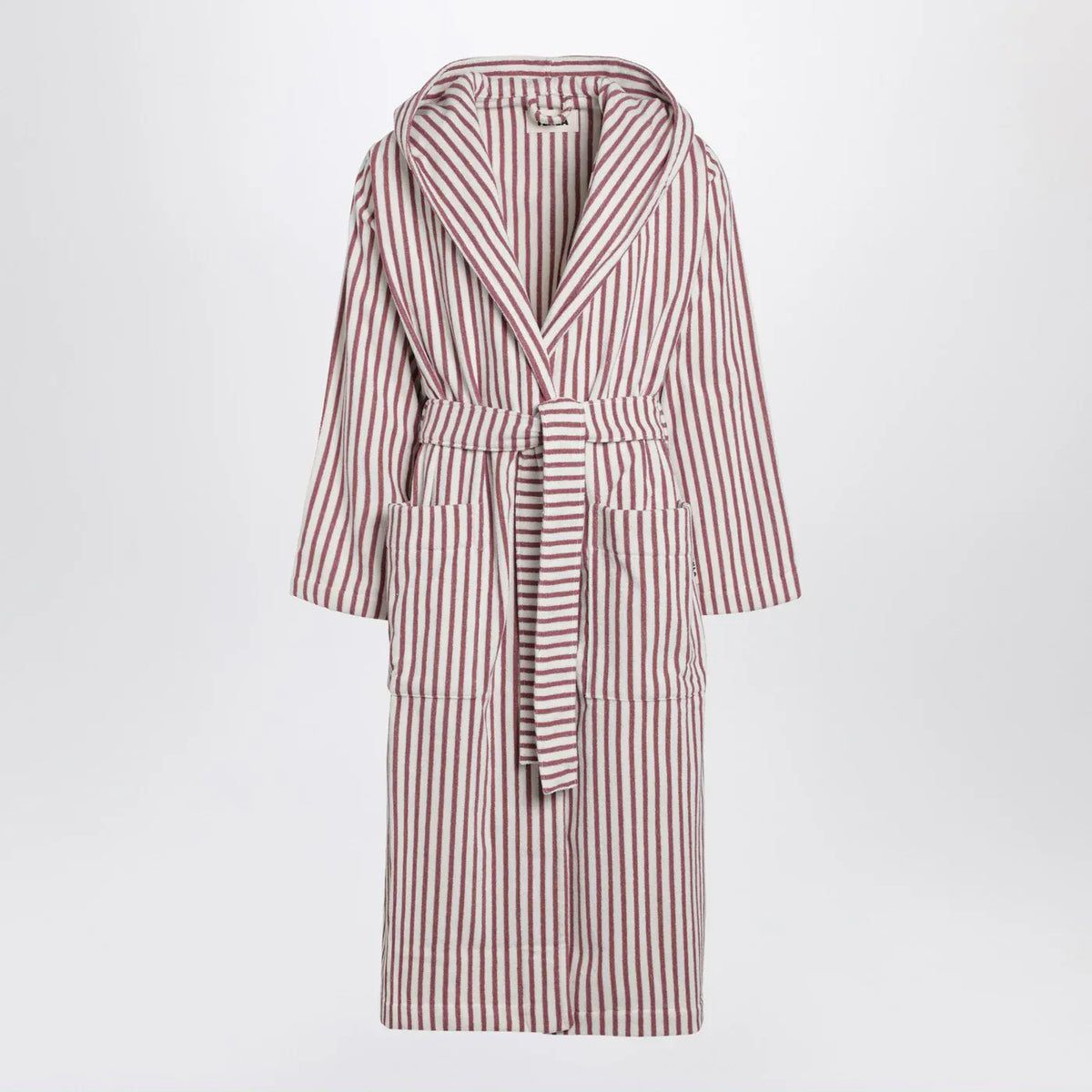 Tekla - Bathrobe white/dark pink striped