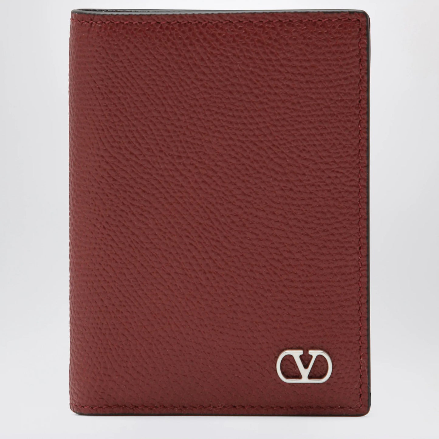 Valentino Garavani - Dark red Vlogo card holder in grained leather