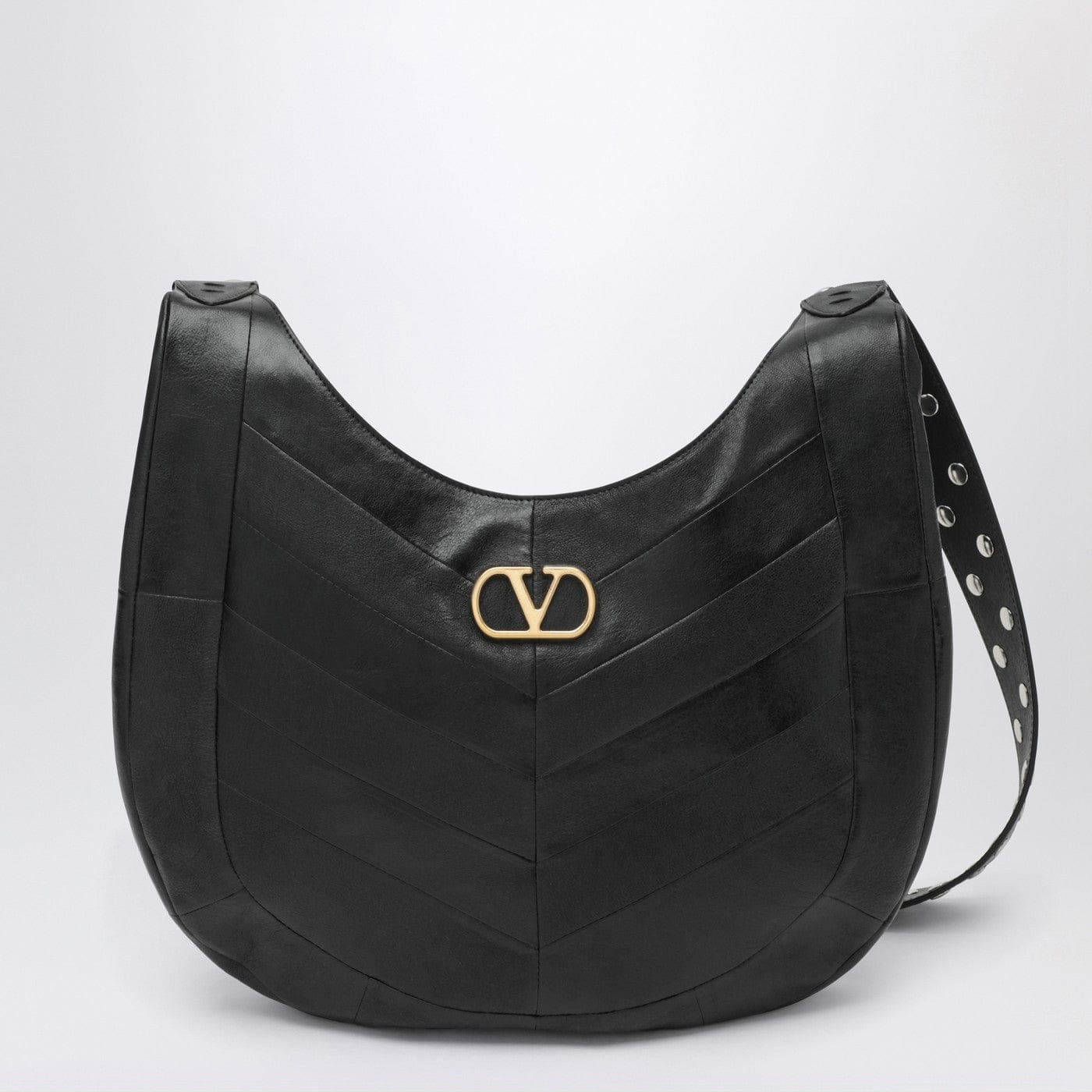 Valentino Garavani - Medium Hoboho bag in black chevron-pattern nappa