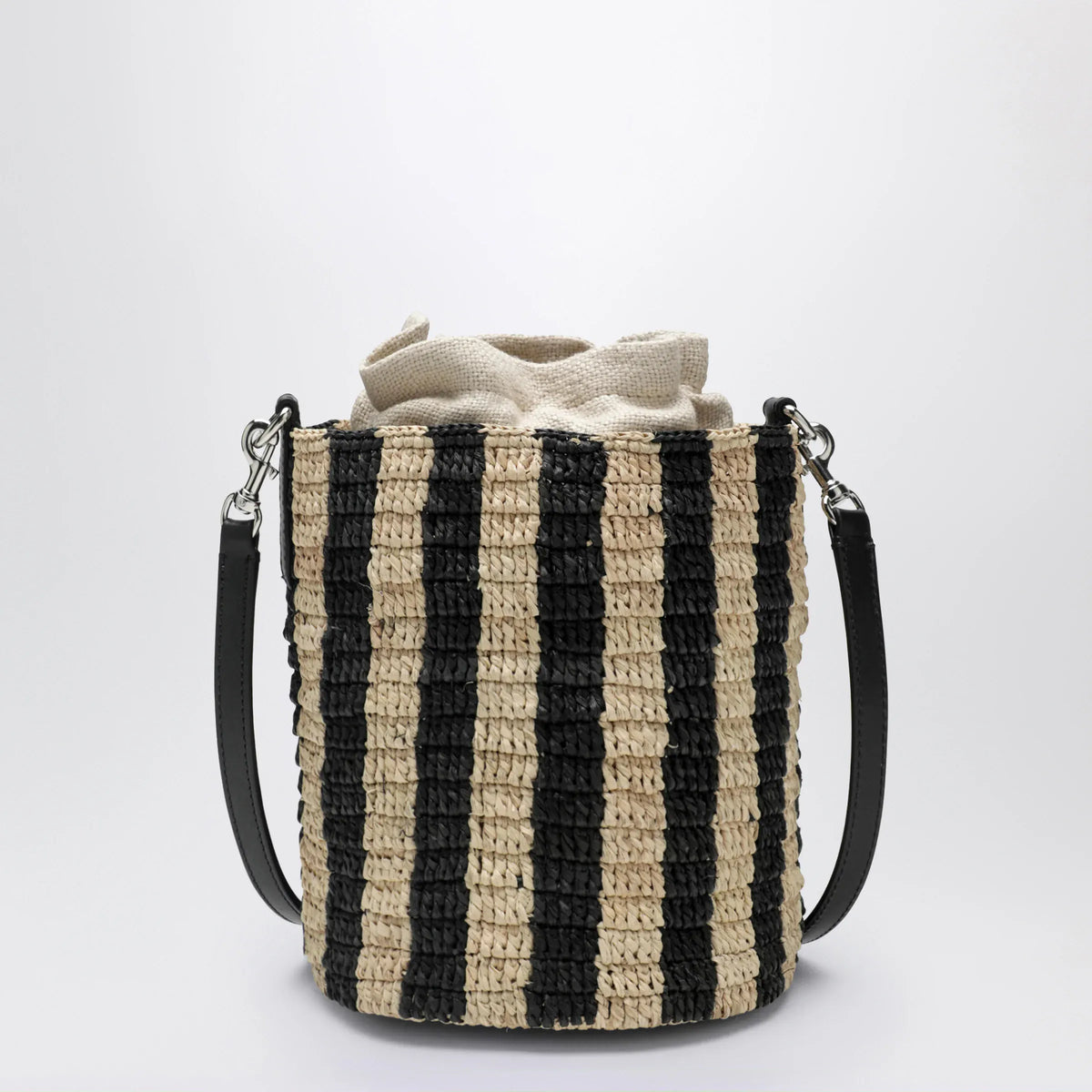 Valentino Garavani - Small bucket bag in raffia with beige and black stripes