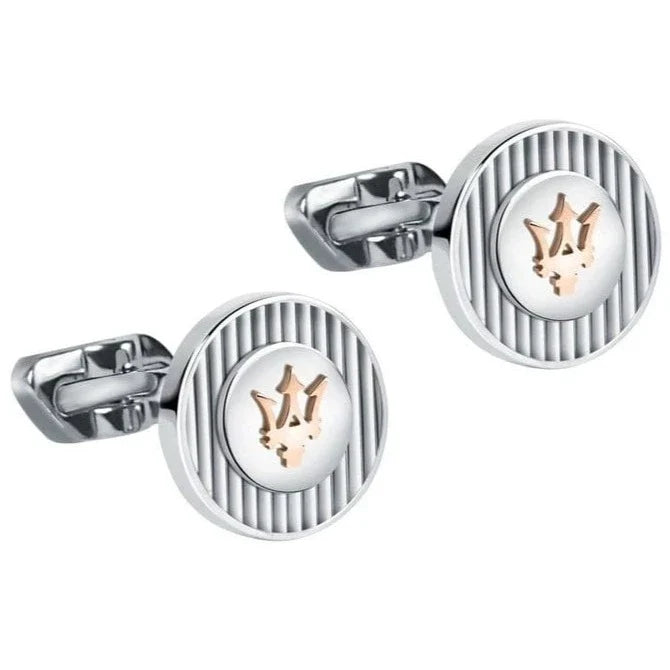 Maserati Leggenda Cufflinks Silver & Rose Gold Trident