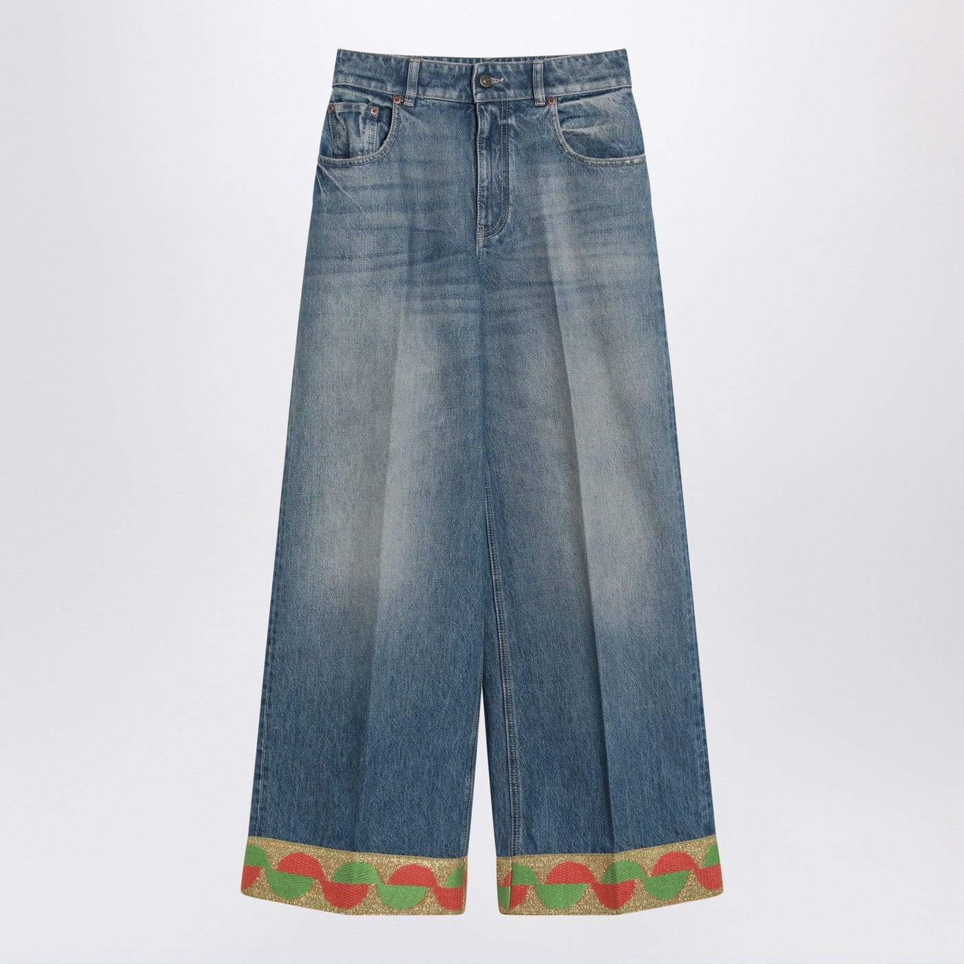 Valentino - Blue washed jeans with jacquard bottoms