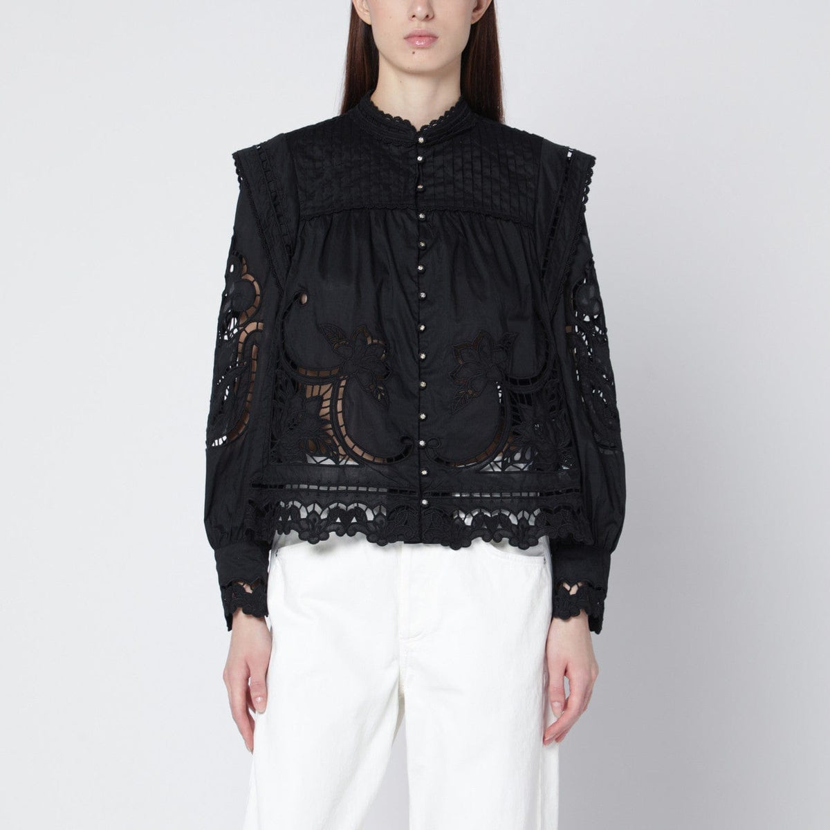 FARM Rio - Black Richelieu cotton blouse