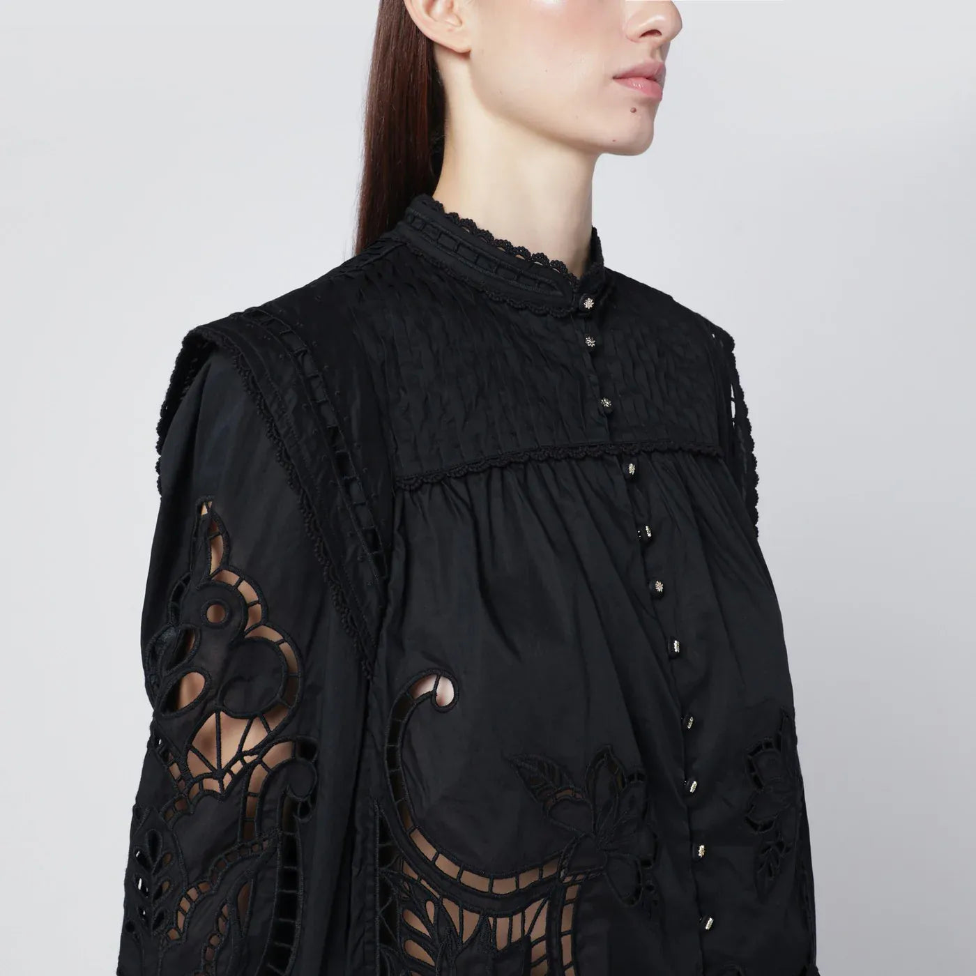 FARM Rio - Black Richelieu cotton blouse