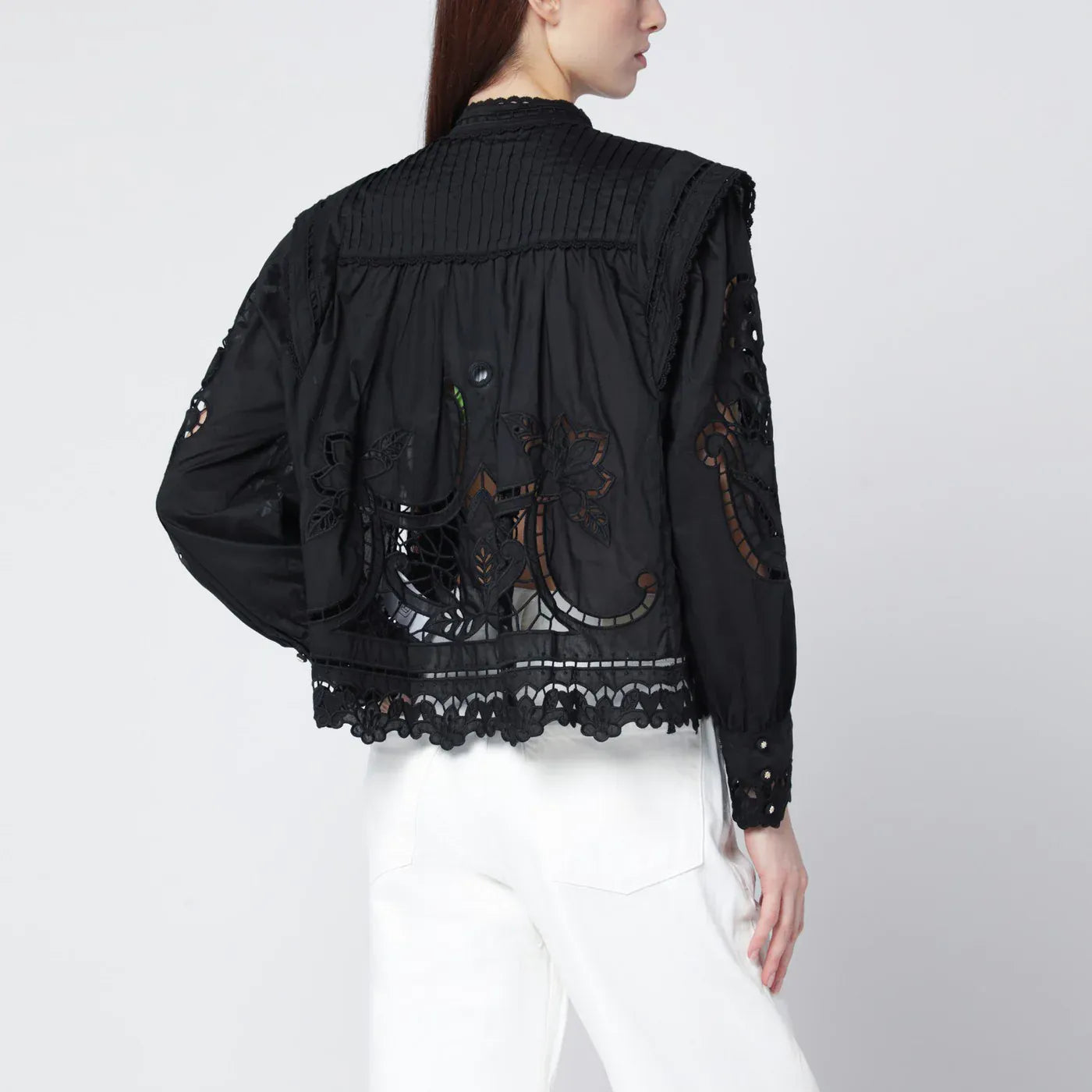FARM Rio - Black Richelieu cotton blouse