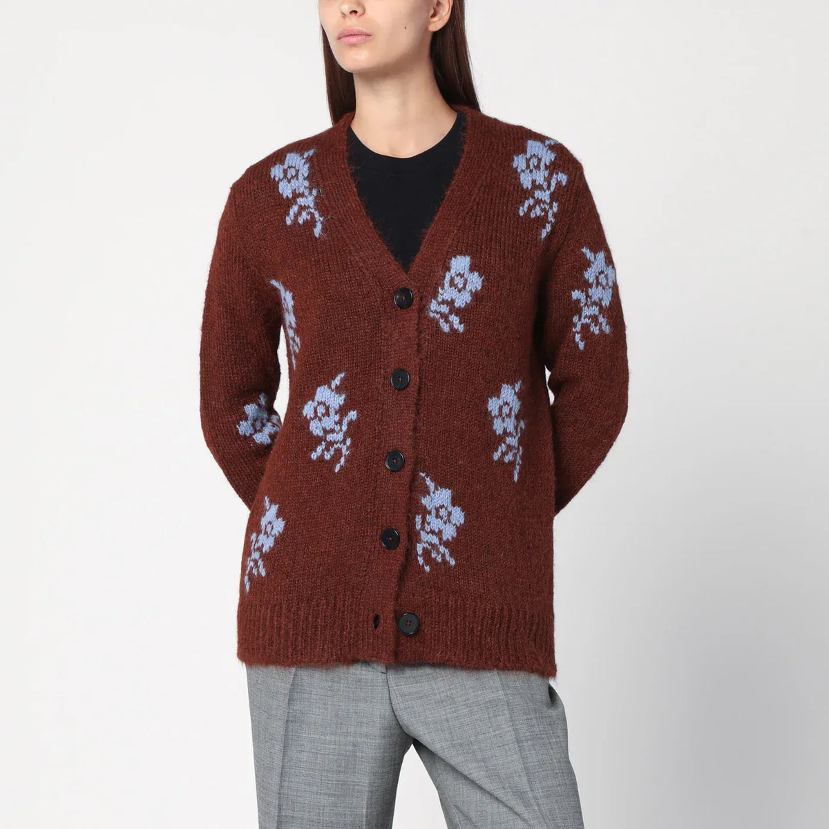 Jil Sander - Brown cardigan with floral inlay