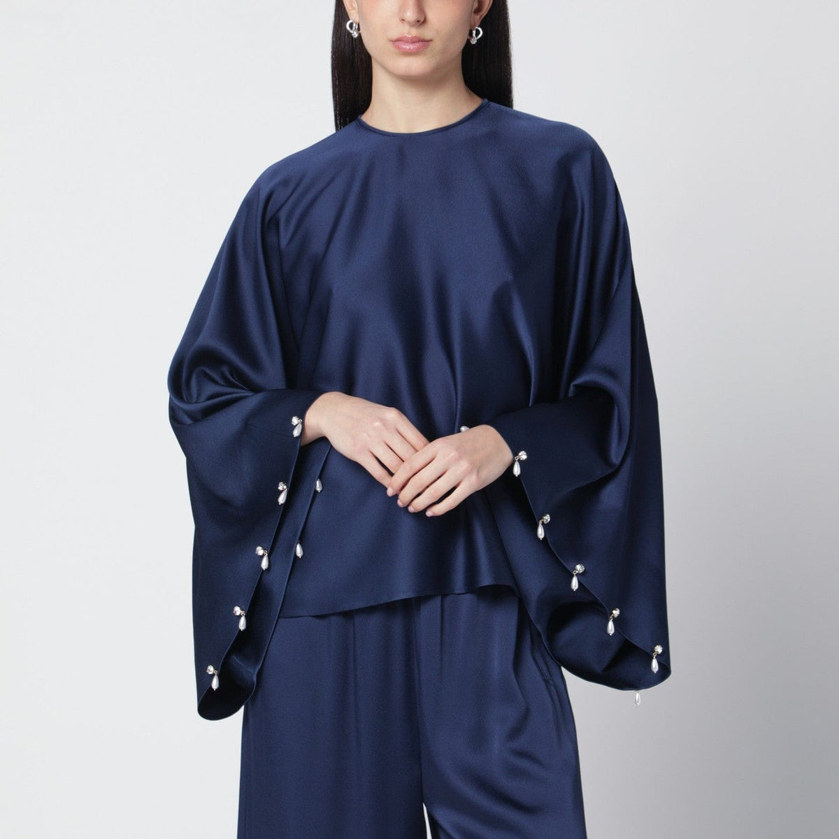 Stella McCartney - Navy blue oversized viscose satin blouse