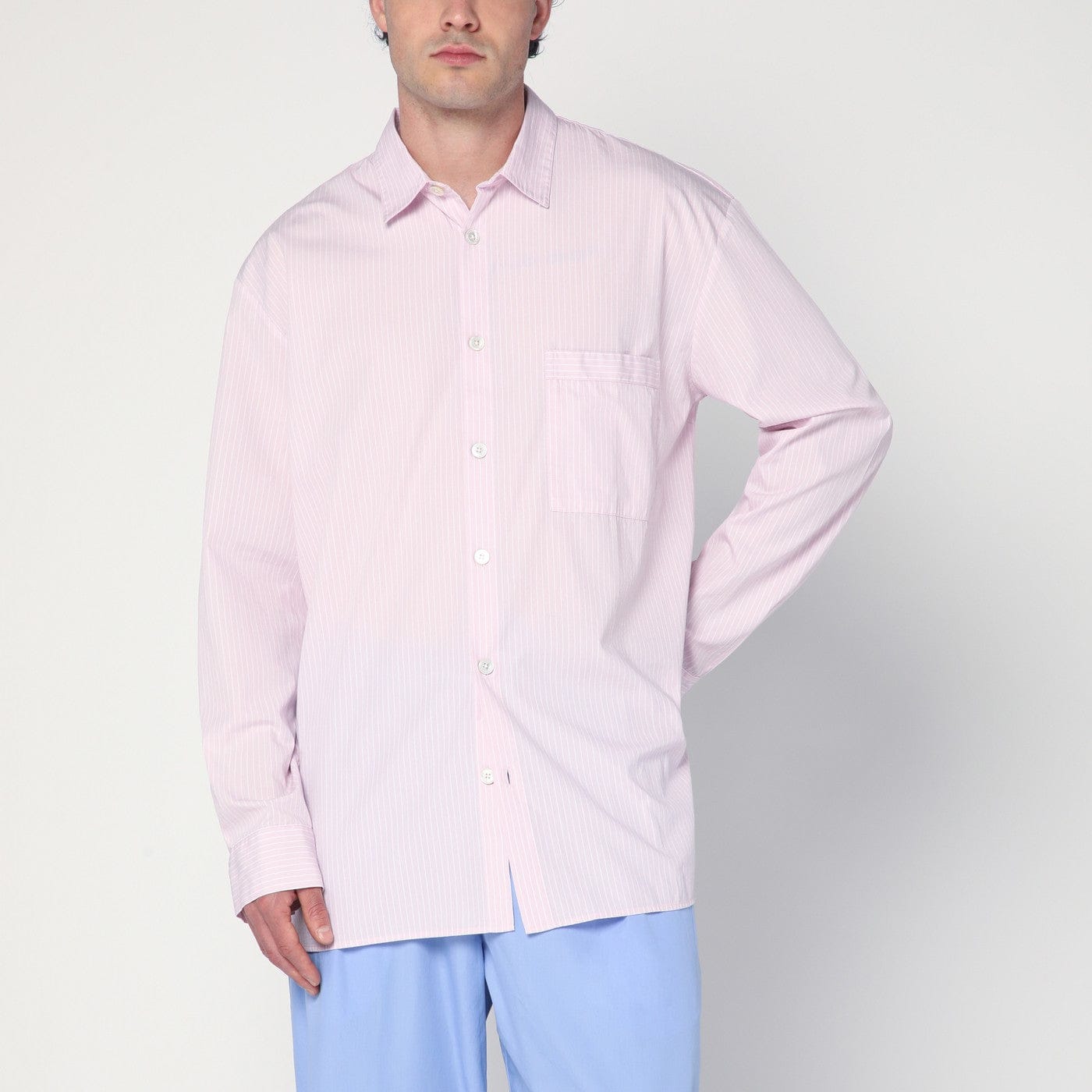 Tekla - Pink striped pyjama shirt