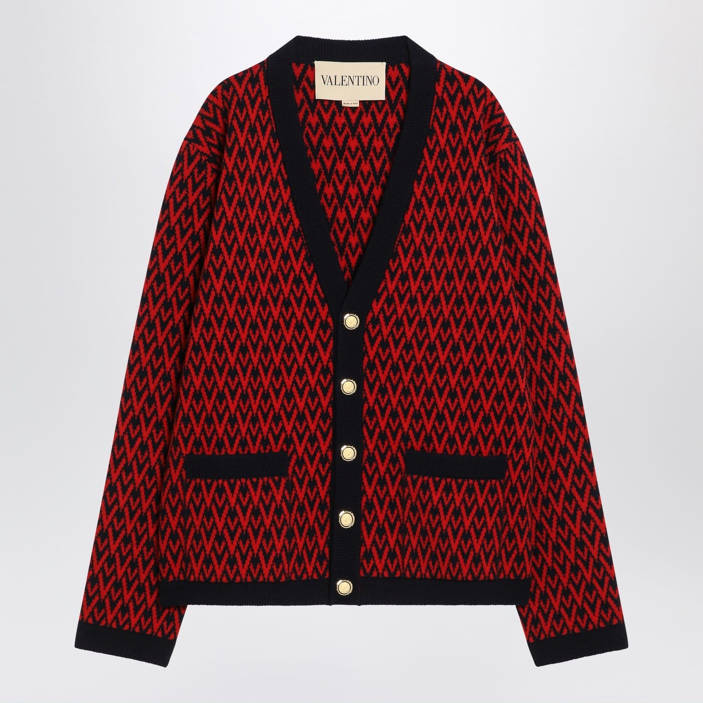 Valentino - Jacquard patterned cardigan Toute la V red/navy blue