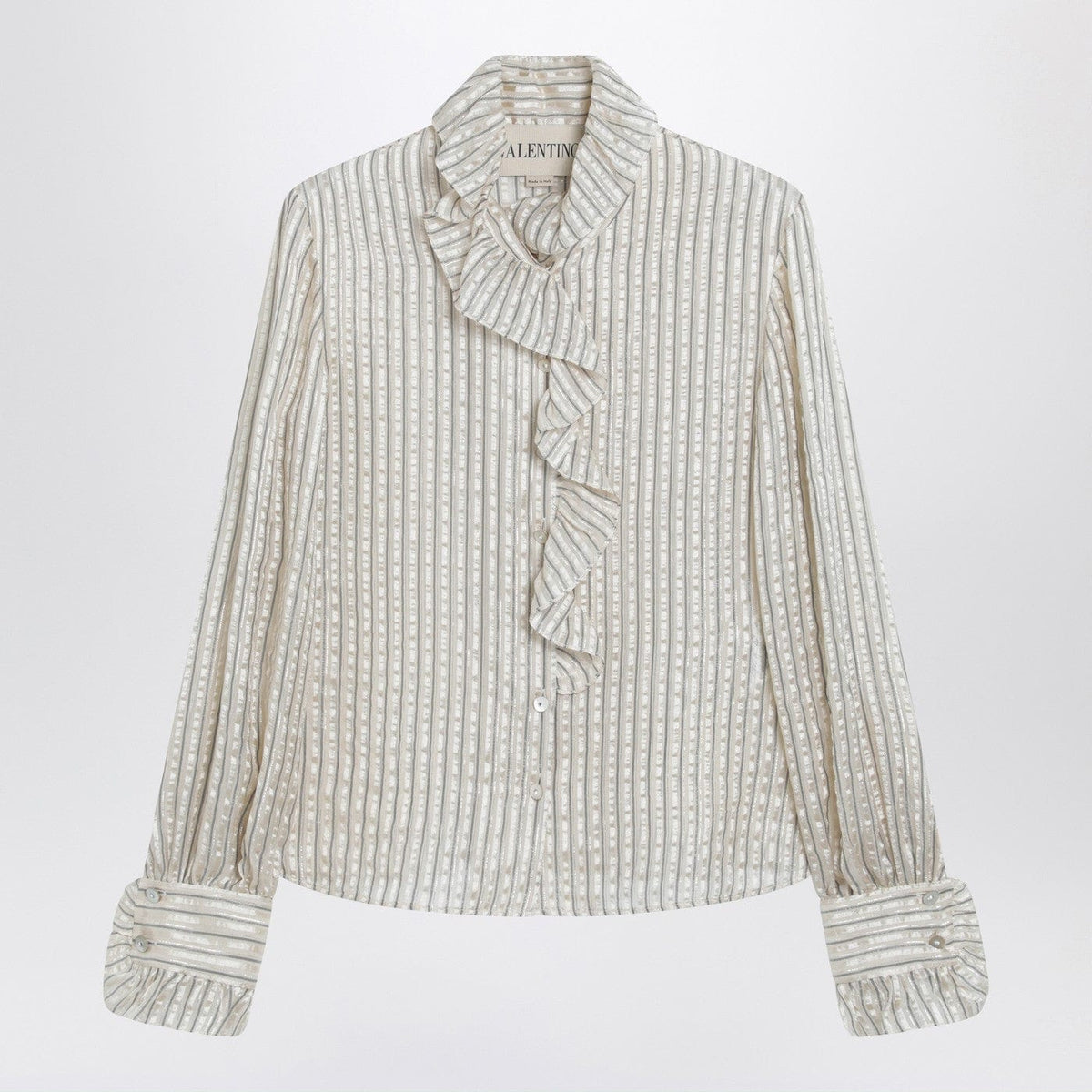 Valentino - Light beige silk-blend shirt with ruffles