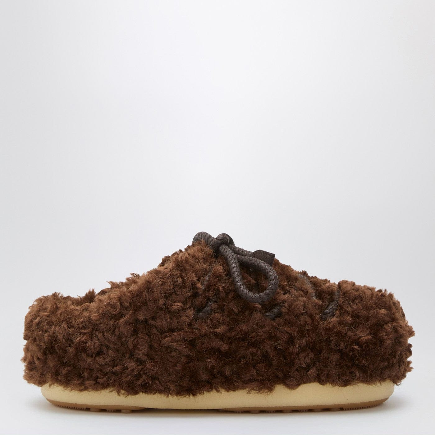 Moon Boot - Dark brown curly shearling mules