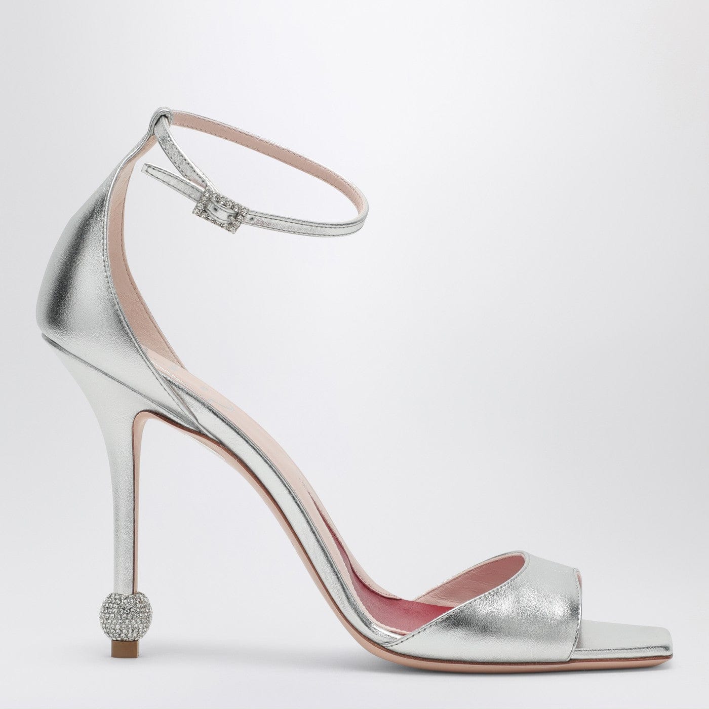 ROGER VIVIER - Silver sandal with jewelled heel