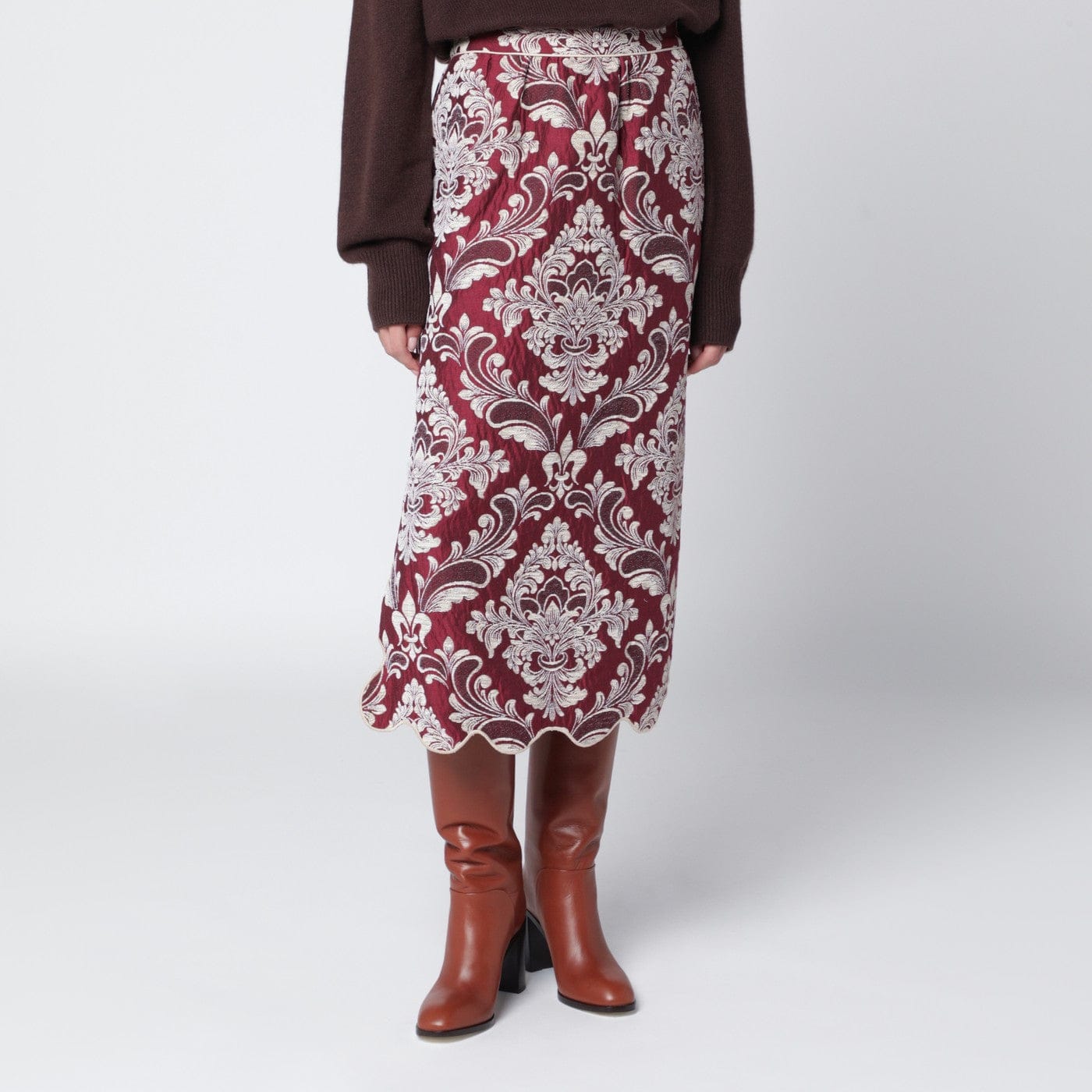 FARM Rio - Bordeaux jacquard midi skirt