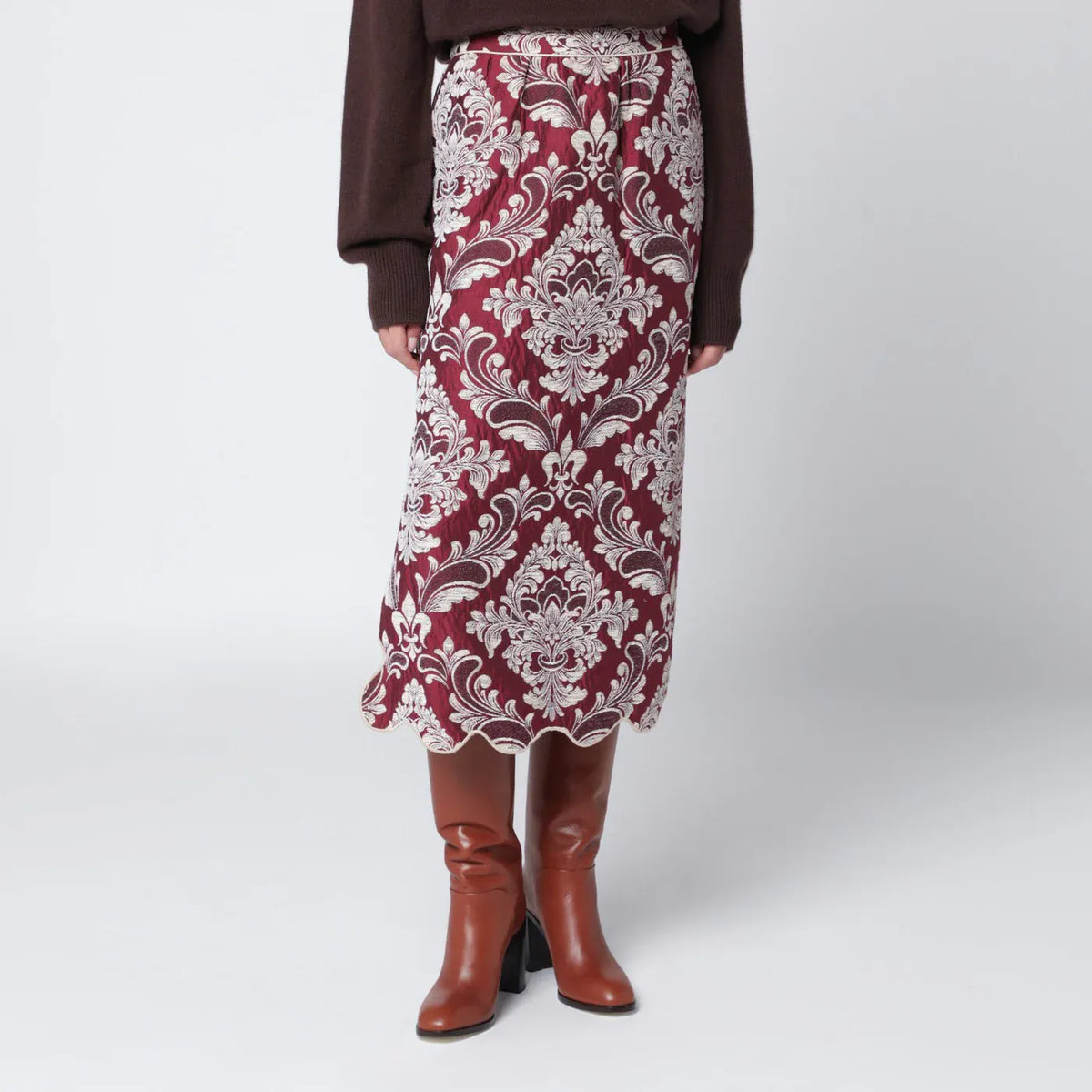 FARM Rio - Bordeaux jacquard midi skirt