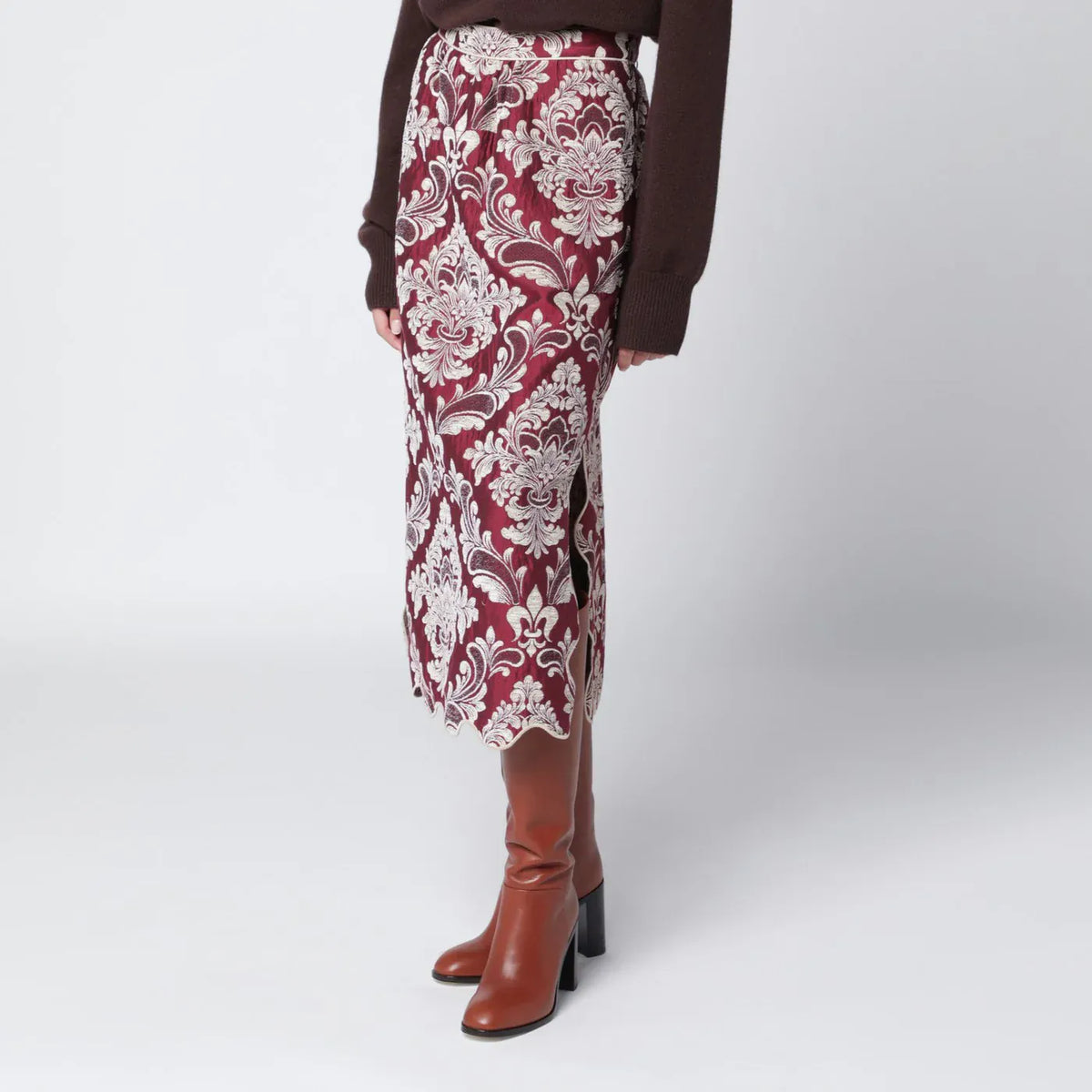 FARM Rio - Bordeaux jacquard midi skirt