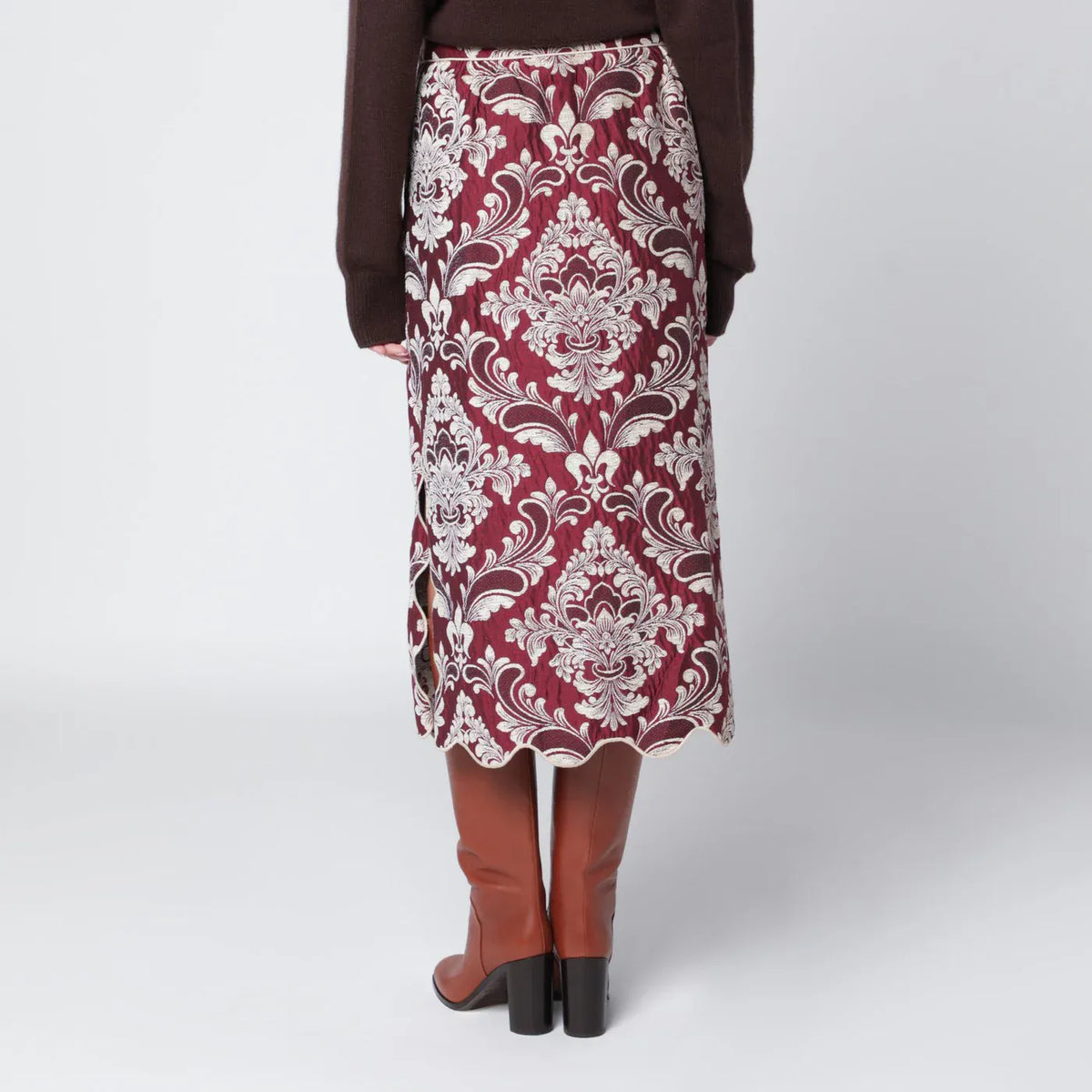FARM Rio - Bordeaux jacquard midi skirt