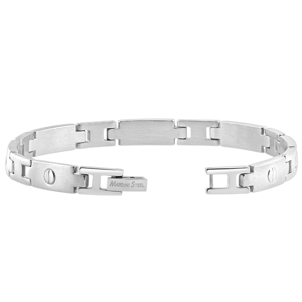 Men's Steel Single Tone 7mm Screwed Long Link Flexible 8.5" Bracelet