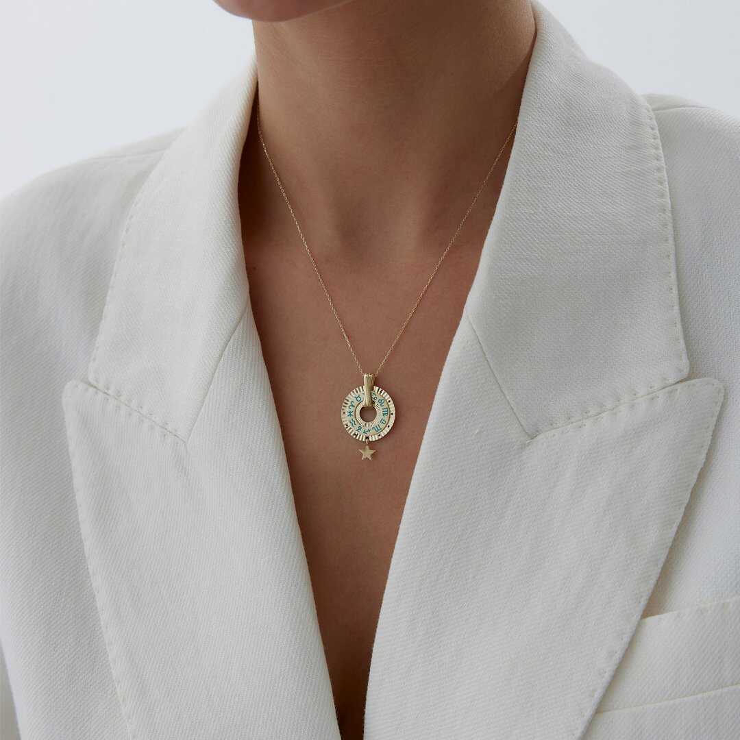 14k Gold Zodiac Wheel Necklace