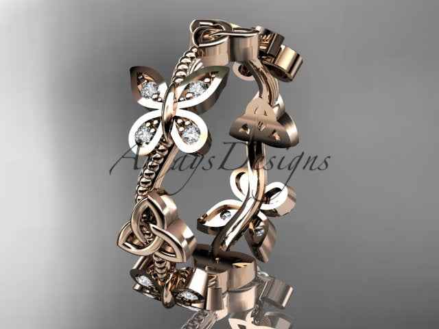 Butterfly Celtic Wedding Band Lab Grown Diamond Ring Nature Inspired Celtic Bridal Band