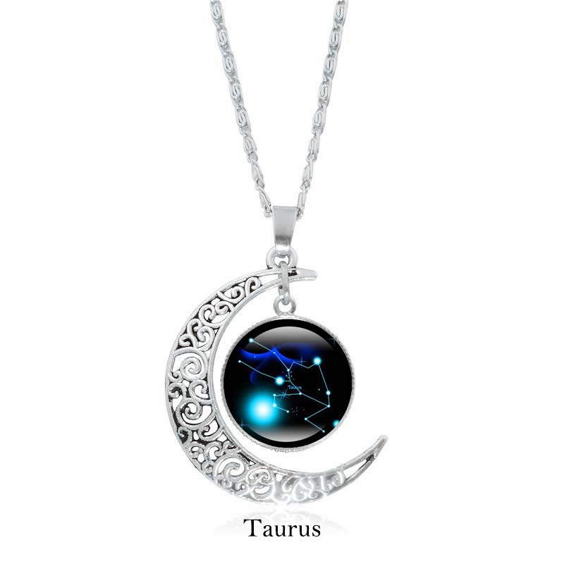 Fortune Jewel 12 Constellations of the Zodiac Moon Protection Necklace Chain Pendant