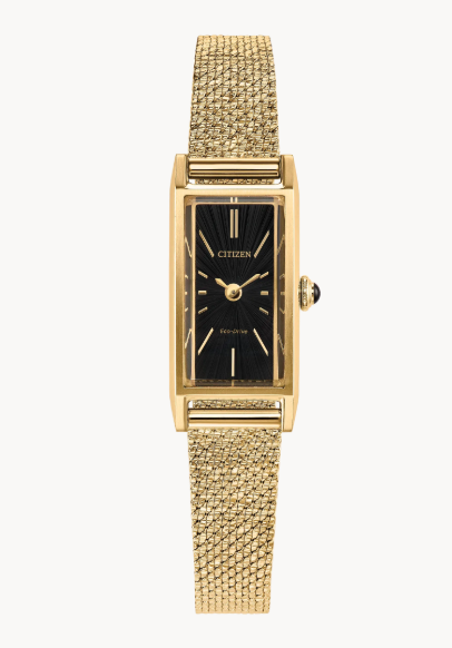 Lady's Gold-Tone Stainless Steel Citizen Eco-Drive "Fio" with Black Rectangular Dial