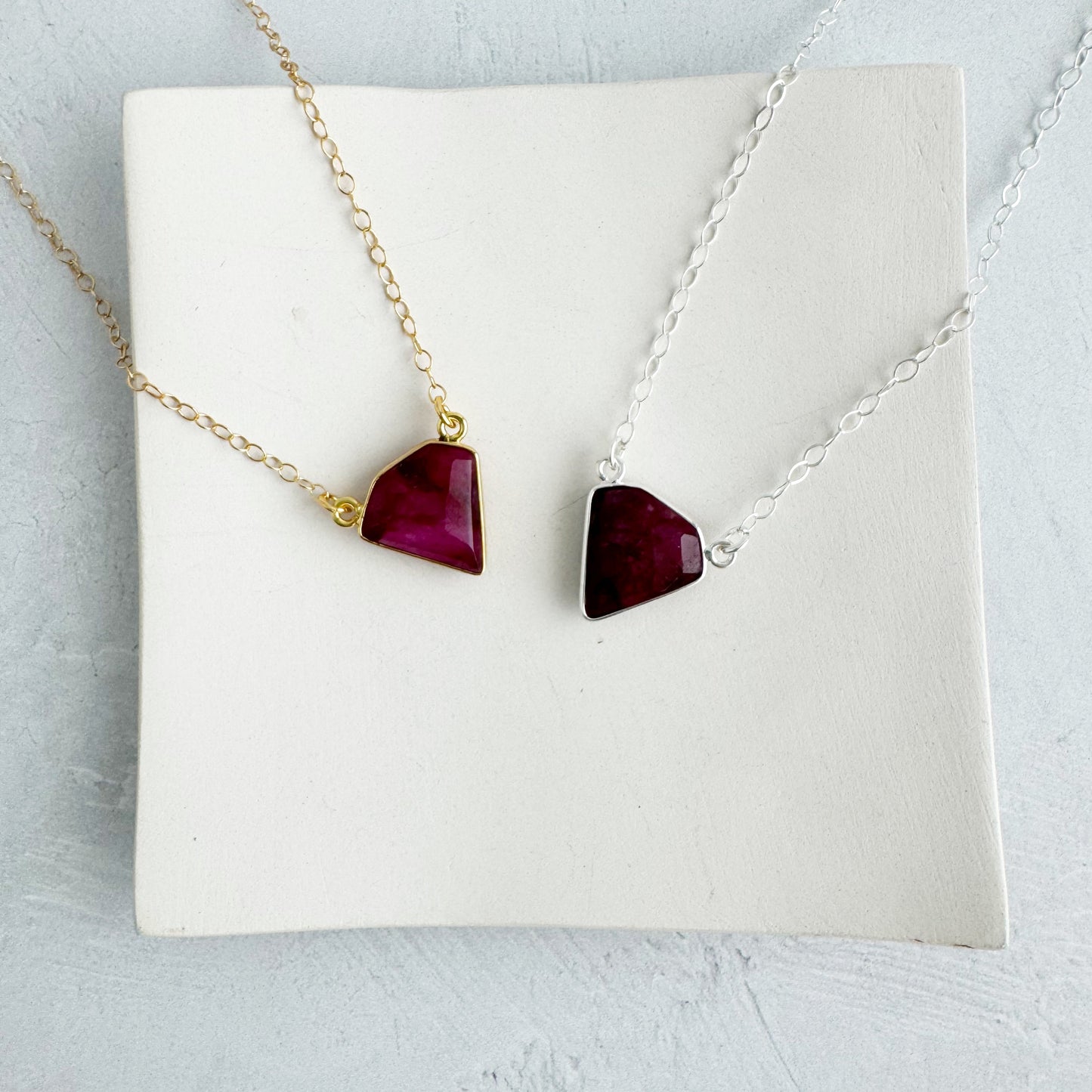Dainty Triangle Bezel Necklace - Ruby