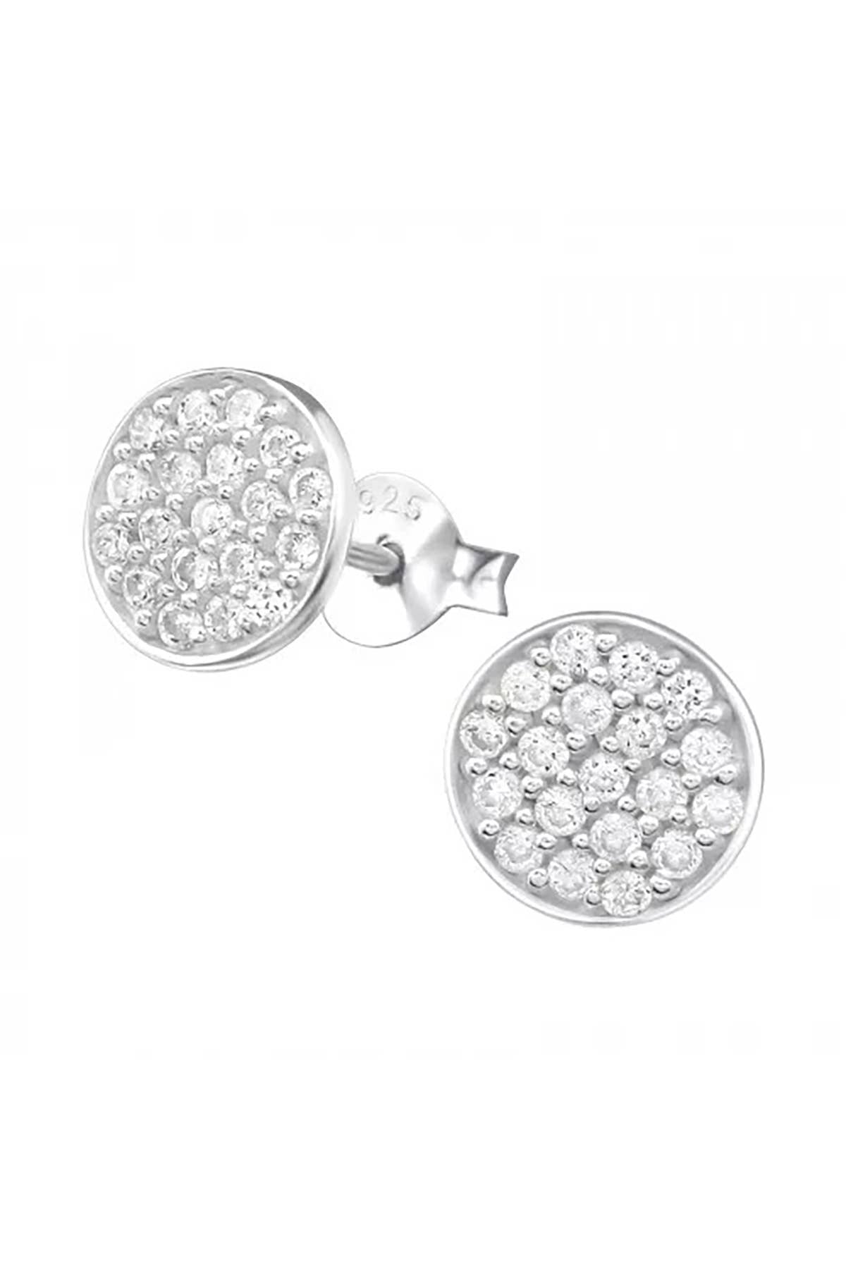 Sterling Silver Round Ear Studs With Cubic Zirconia - SS