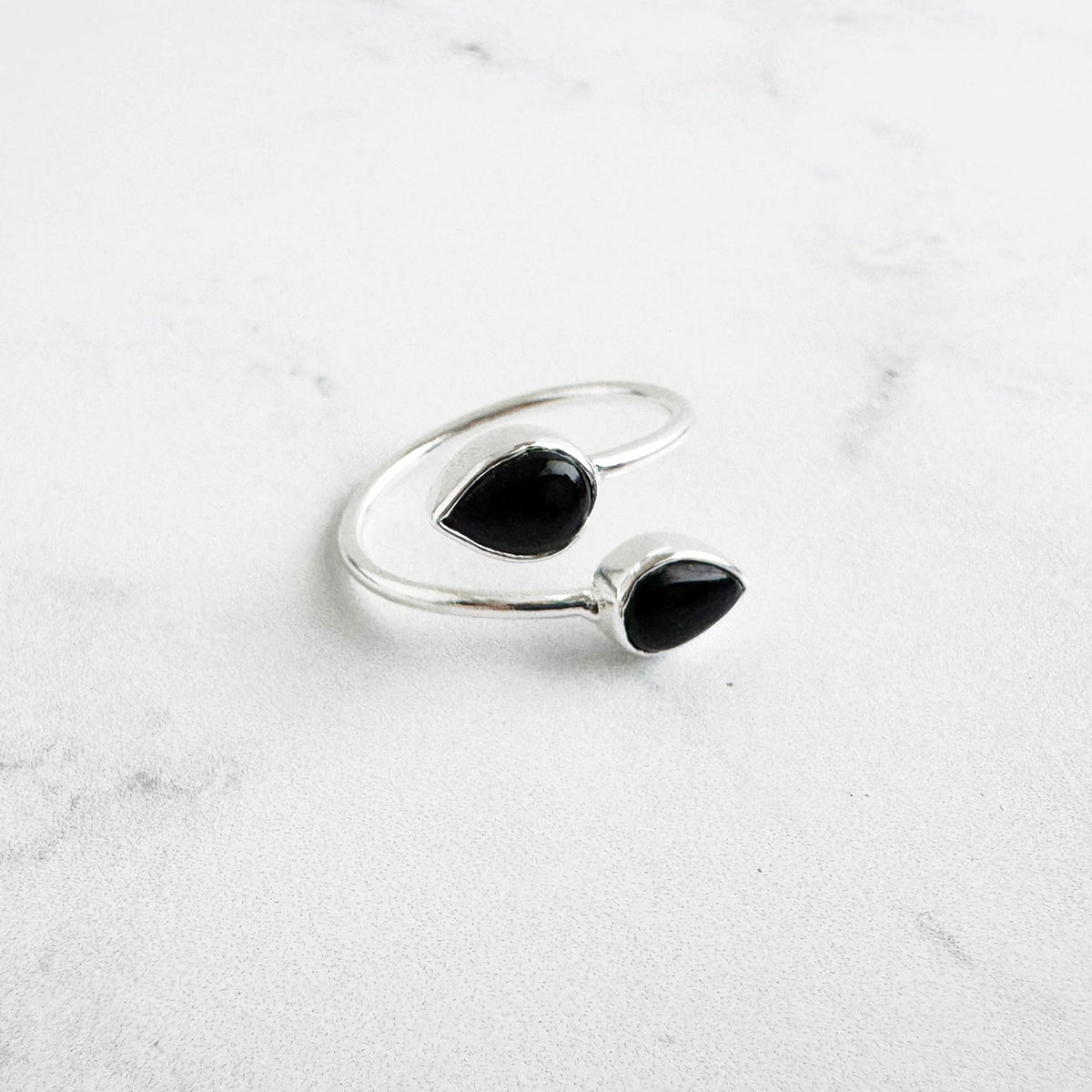 Double Teardrop Stone Wrap Ring in Black Onyx