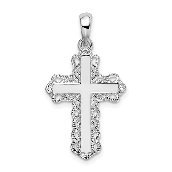 Sterling Silver Polished Lace-edge Cross Pendant