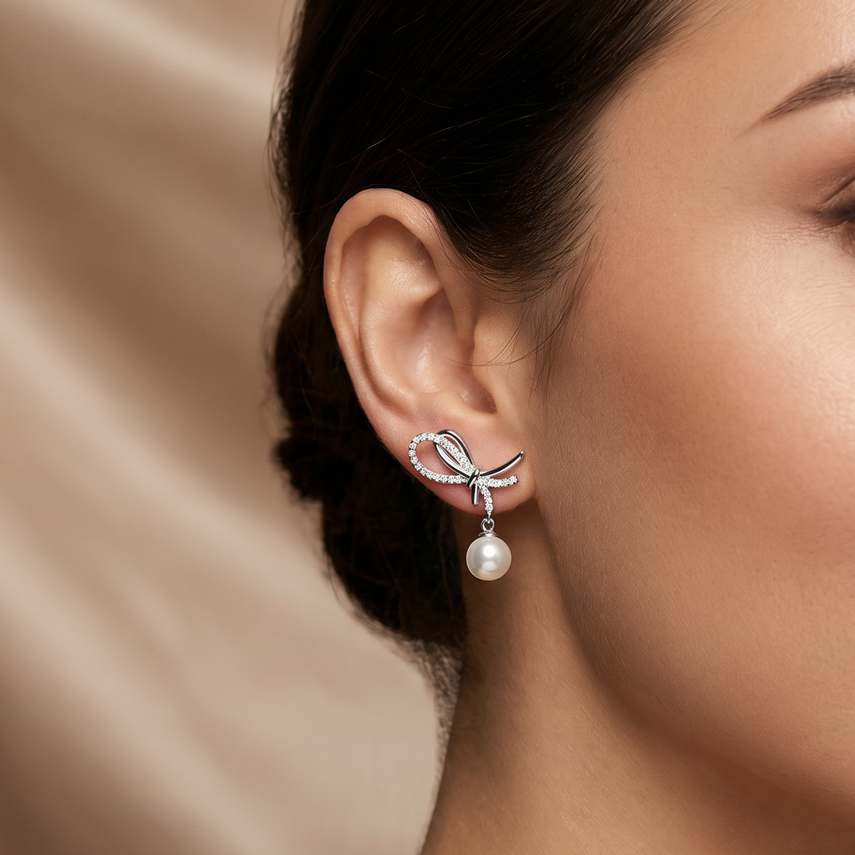 Bow Pearl Drop Earrings