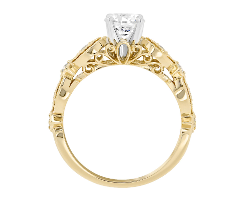14KY Filigree and Milgrain Diamond Semi-Mount Ring with 1.00ct Cubic Zirconia Center (Size 7)