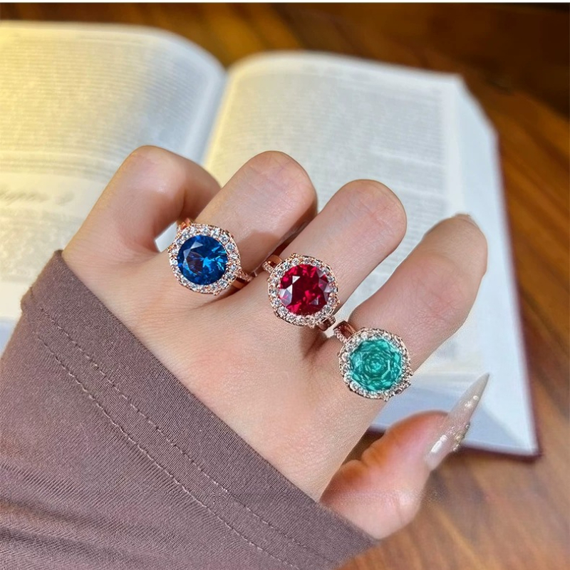 Retro 4ct Millennium Cut Halo Colorful Gemstone Sterling Silver Engagement Ring