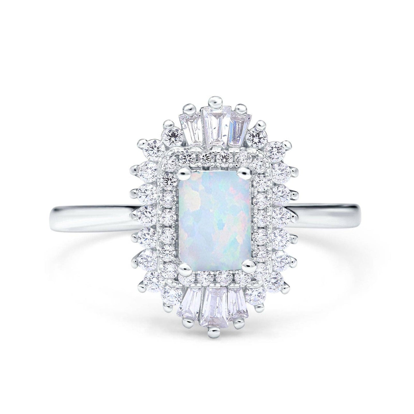 Emerald Cut Vintage Wedding Ring Lab Created White Opal: Lab Created White Opal /j1/2