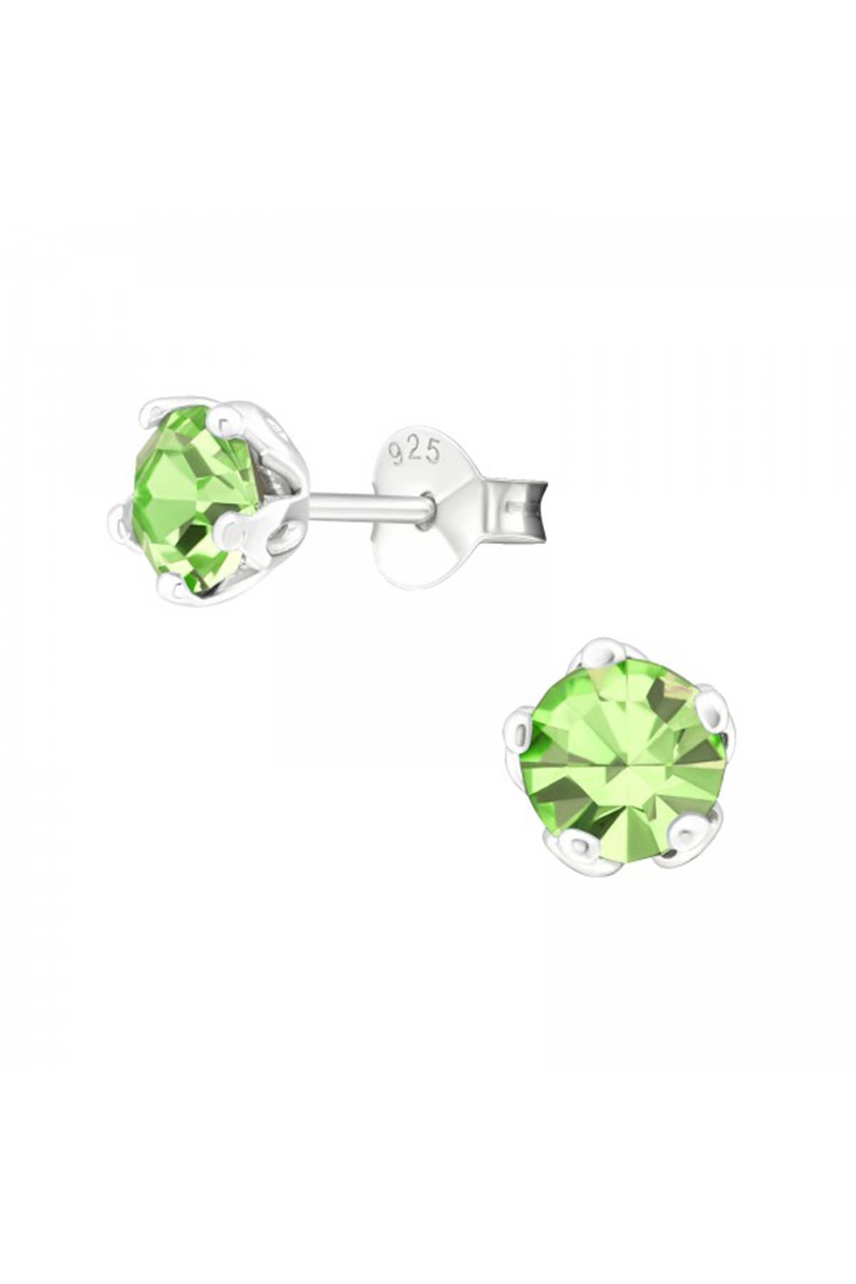 Sterling Silver Round 5mm Ear Studs With Crystals - SS