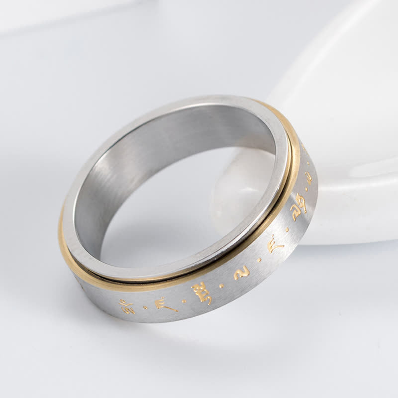 Fortune Jewel Mantra Titanium Steel Balance Rotatable Ring