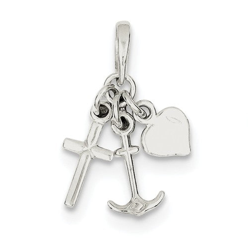 Sterling Silver Anchor Heart and Cross Charm