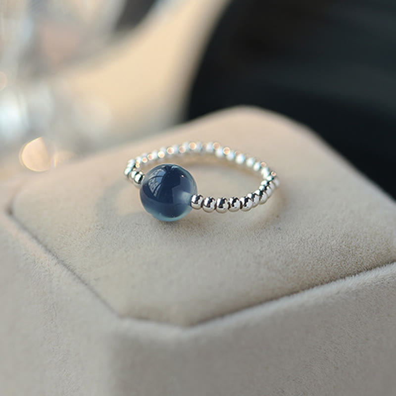 Fortune Jewel 925 Sterling Silver Blue Candy Agate Healing Bead Ring