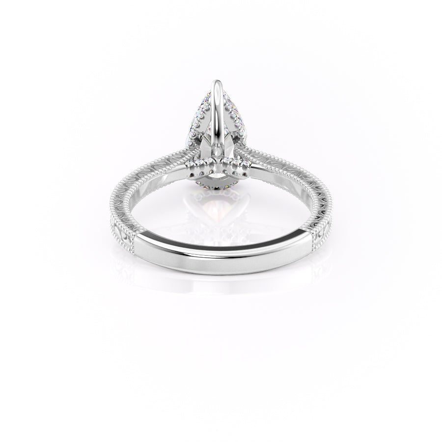 Modern Solarii Moissanite 2.0ct Pear Cut 925 Sterling Silver Hidden Halo Engagement Ring