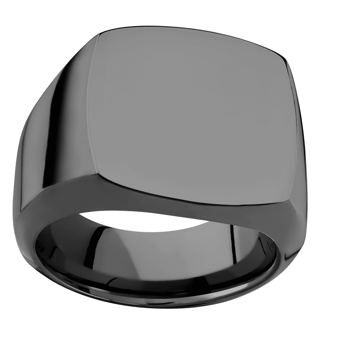 Large Cushion signet ring (18x18mm) in Zirconium, with a Wide style band.