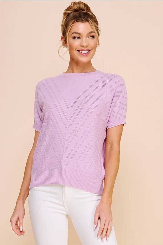 Elsie Short Sleeve Chevron Pointelle Top