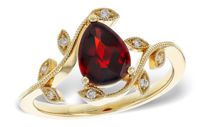 14KY Pear-Shape Garnet and Diamond Floral Ring