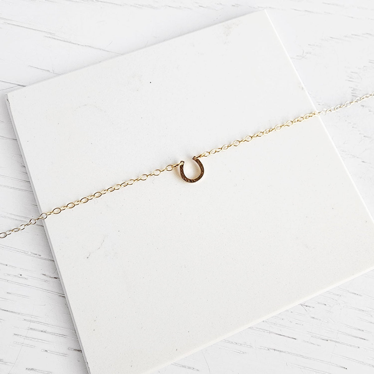 Tiny Horseshoe Charm Necklace in 14k Gold Filled