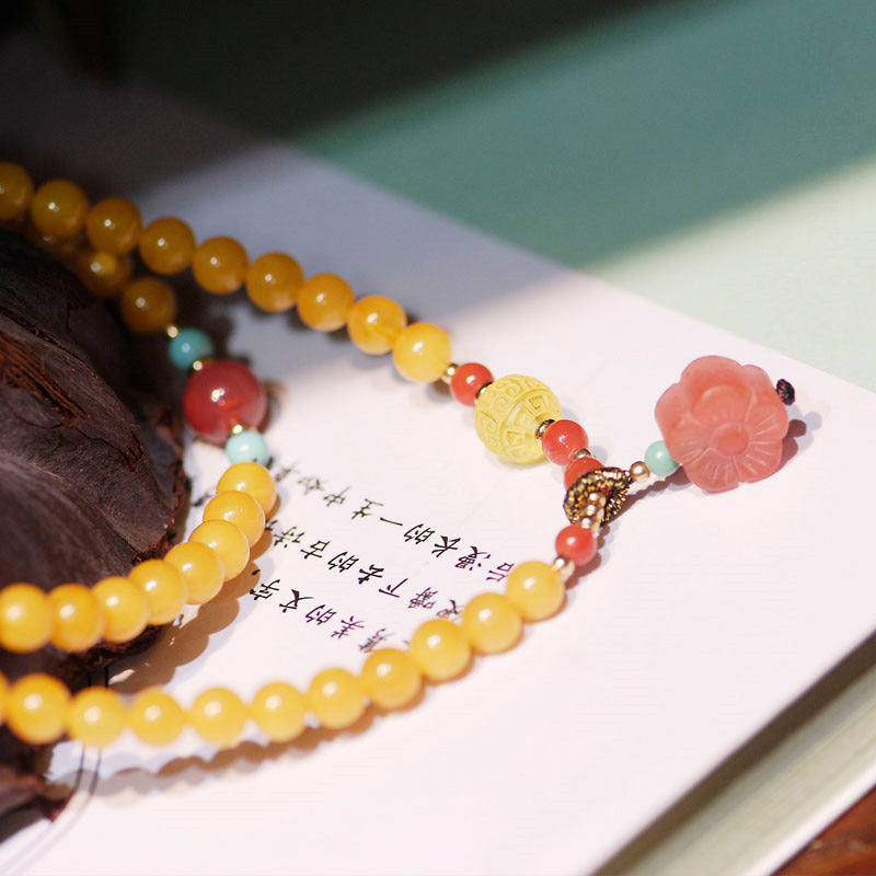 Fortune Jewel Amber Healing Balance Necklace Flower Charm Bracelet