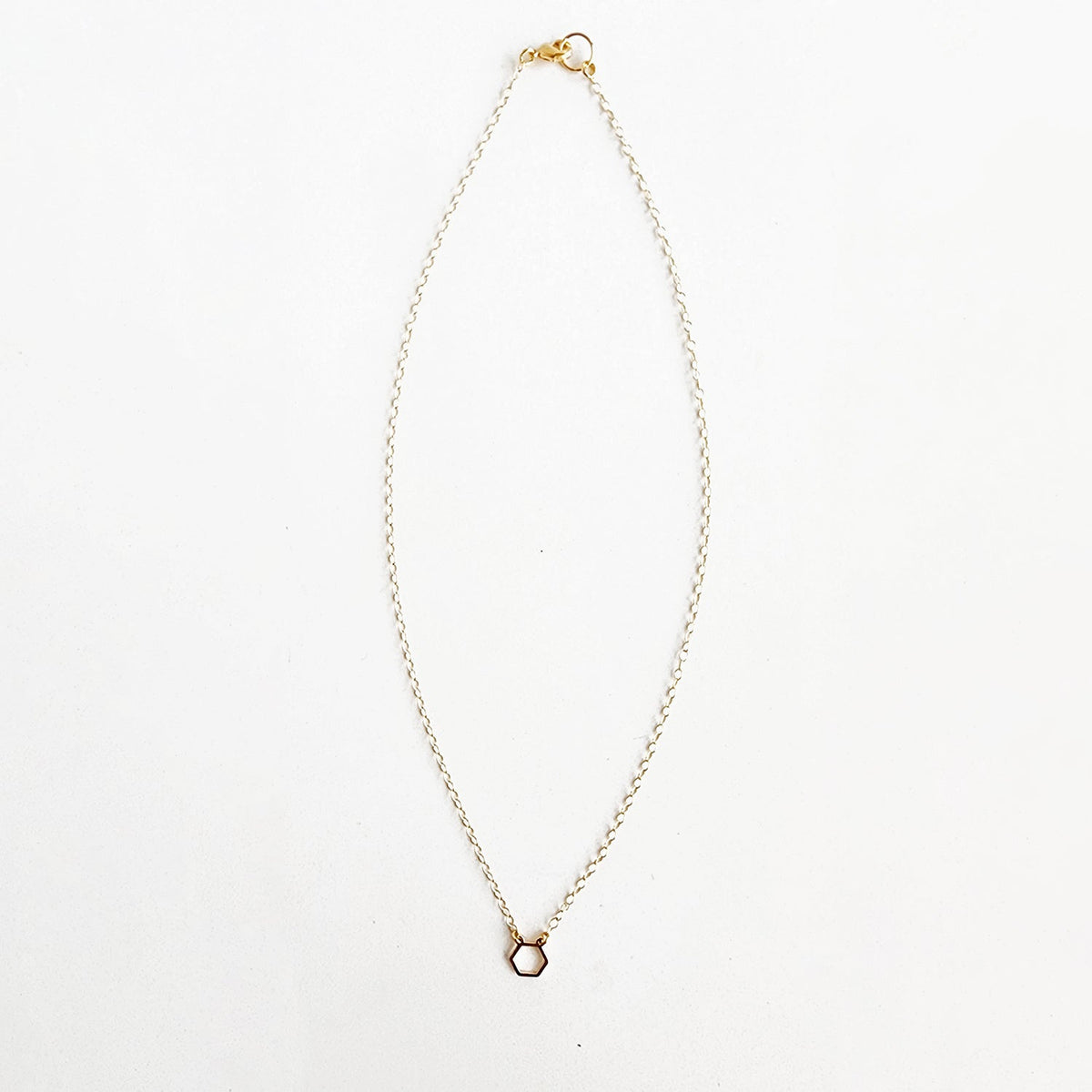 Tiny Hexagon Charm Necklace in 14k Gold Filled