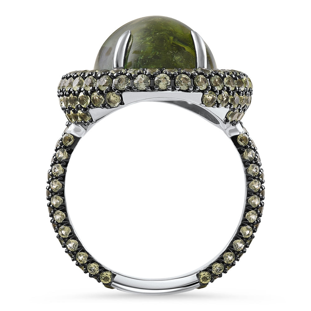 12.21Ct Peridot & Green Tourmaline Heirloom Ring 14k White Gold