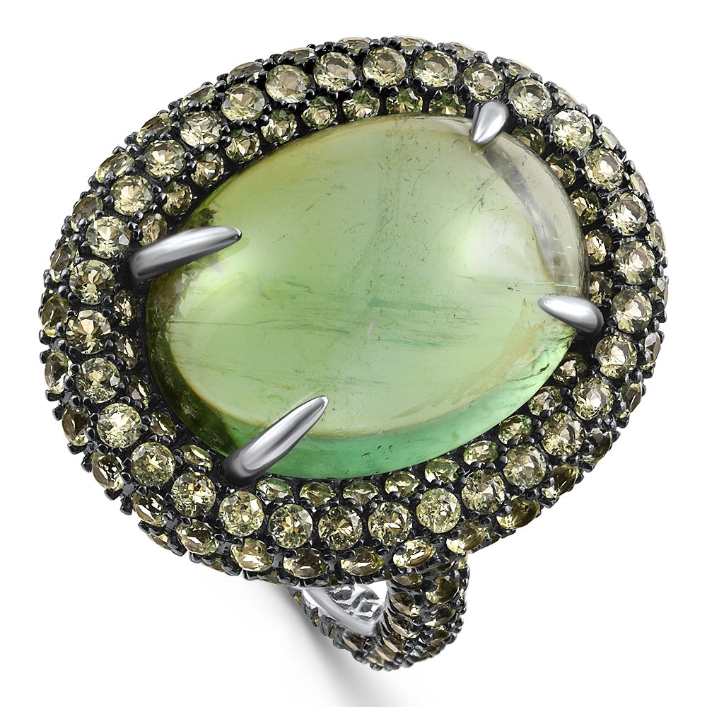 12.21Ct Peridot & Green Tourmaline Heirloom Ring 14k White Gold