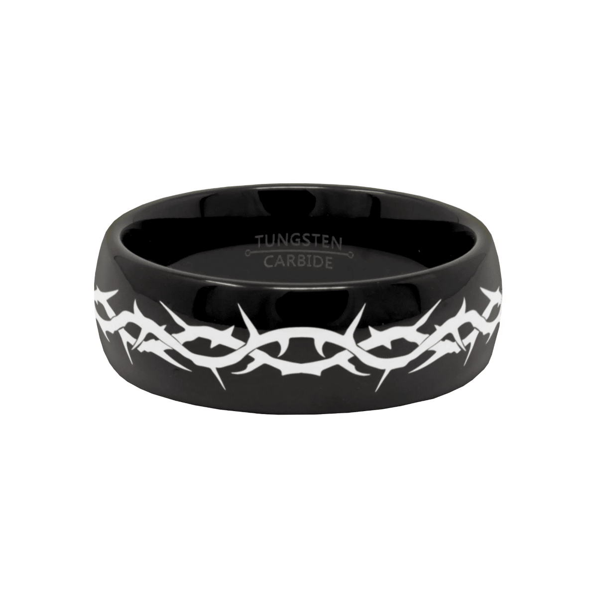 CALVARY | Black Tungsten Thorn Crown Wedding Band, Domed