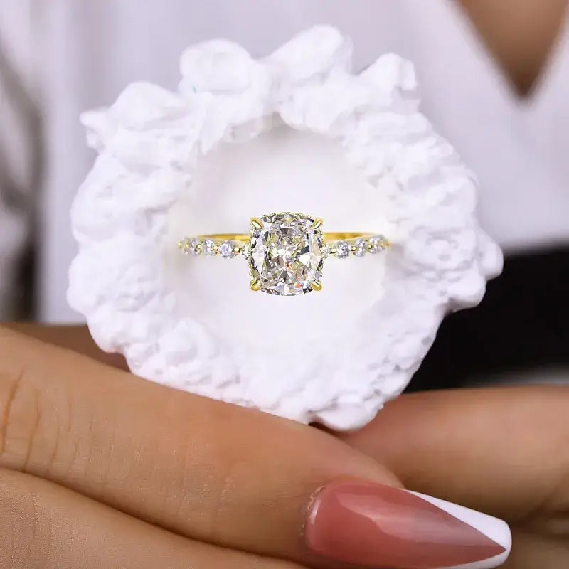 Brilliant Cushion Cut Hidden Halo 925 Sterling Silver Engagement Ring